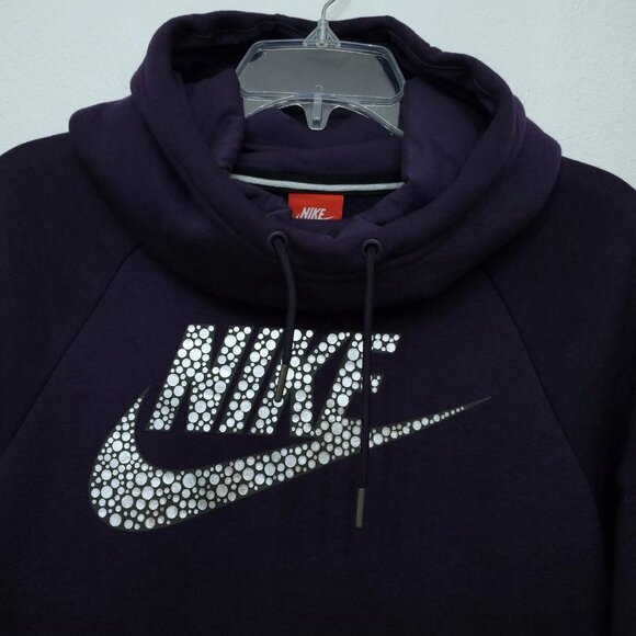 Nike Funnel Neck Deep Purple Metallic Graphic Pullover Hoodie Sweatshirt Small - Picture 3 of 12